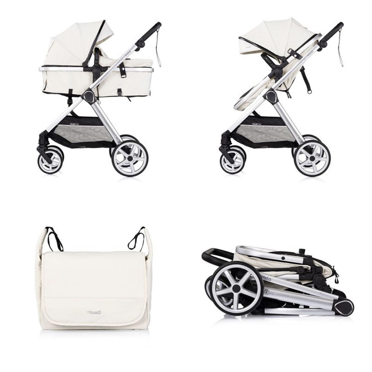 KINDERWAGEN 2 in 1 Vista weiß Wickeltasche, Fußabdeckung, Korb, Gurt - Weiß, Metall (90/63/108cm) - Chipolino