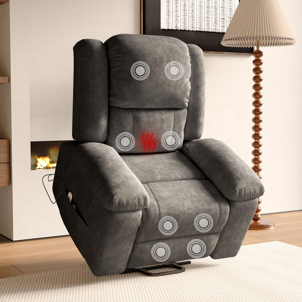 FERNSEHSESSEL Massagesessel Elektrisch mit Liege- & Wärmefunktion, Grau - Grau, Metall (102/106/93cm)