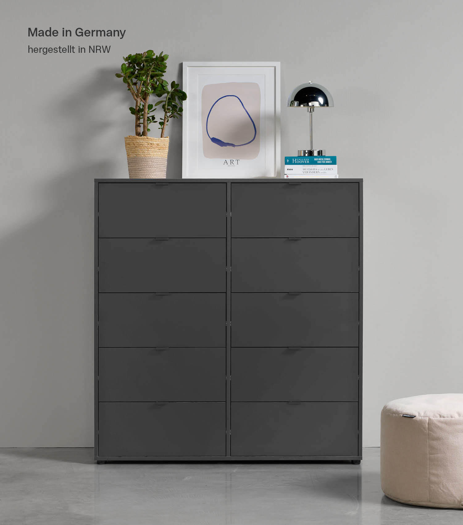 KOMMODE Die Stilvolle - Anthrazit/Weiß, Holzwerkstoff (110/117/40cm) - Mokebo