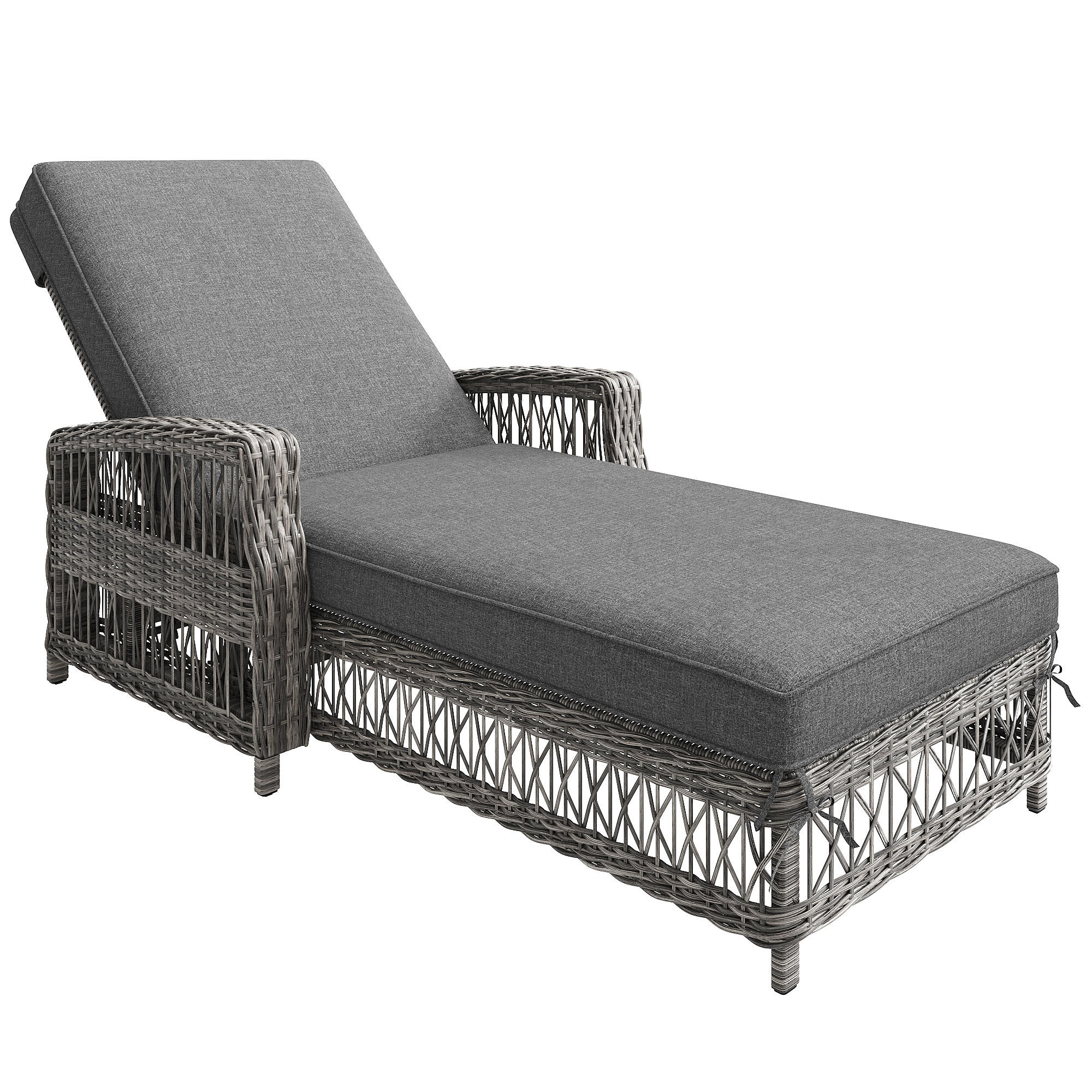 SONNENLIEGE Rattan Grau verstellbar Kissen wetterfest 1 Set - Grau, Metall (70/58/192cm) - FLIEKS