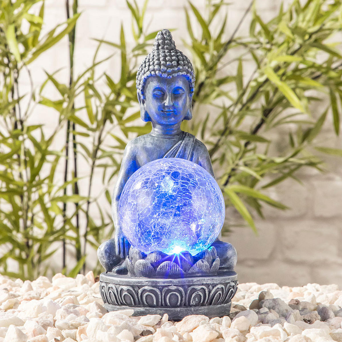 LED AUSSENLEUCHTE Buddha Grau Farbwechsler 2er Set - Grau, Glas (11.5/9.5/19.5cm)