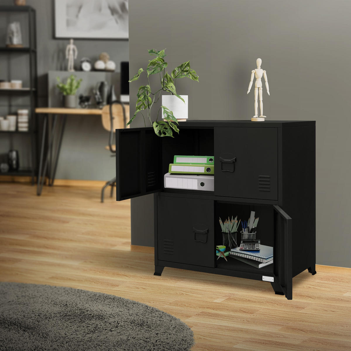 AKTENSCHRANK 75x40x80,5 cm Schwarz aus Stahl - Schwarz, Metall (40/80.5/75cm) - ML-DESIGN