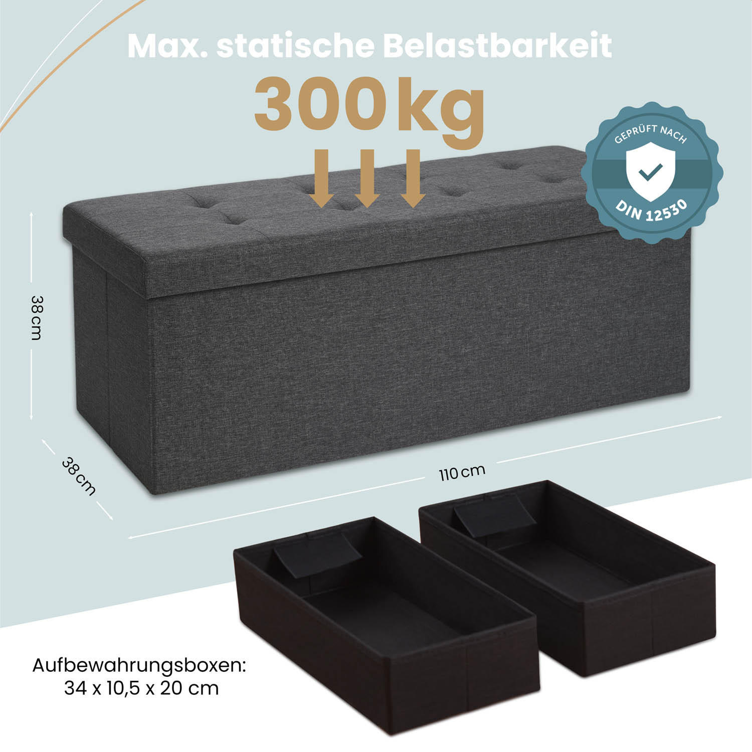 SITZBANK 110/38/38 cm + 2 extra Boxen, Dunkelgrau - Dunkelgrau, Kunststoff (38/38/110cm) - Blumtal
