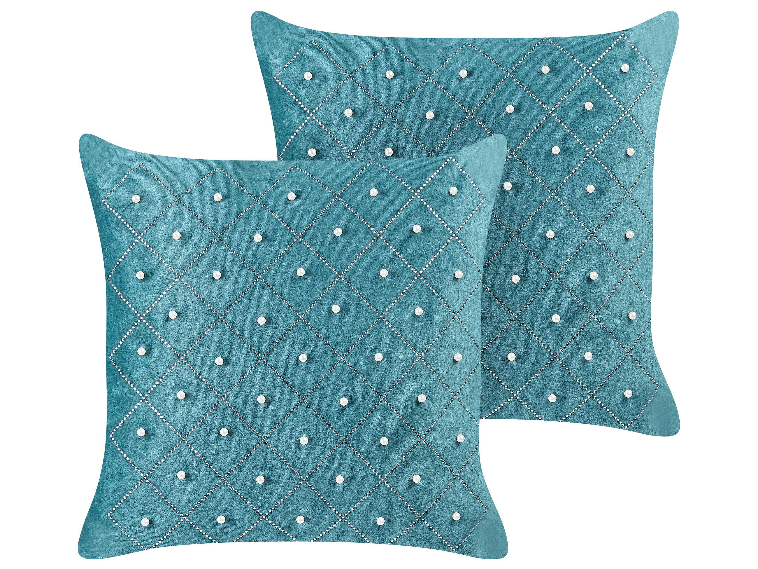 DEKOKISSEN 2er-Set Blaugrün 45/45 cm Yarrow - Türkis, Textil (45/45cm) - Beliani