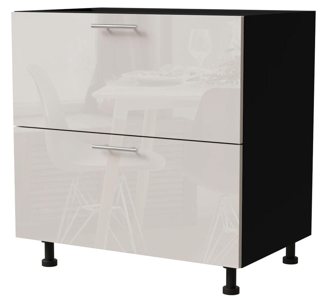 SCHUBLADENUNTERSCHRANK Brerra D2R/80 Korpus schwarz / Front RAL 9001 creme Hochglanz 80 / 50 / 82 cm Schubladensystem REJS Comfort Box - Creme/Schwarz, Holz/Holzwerkstoff (80/82/50cm) - Feldmann-Wohnen