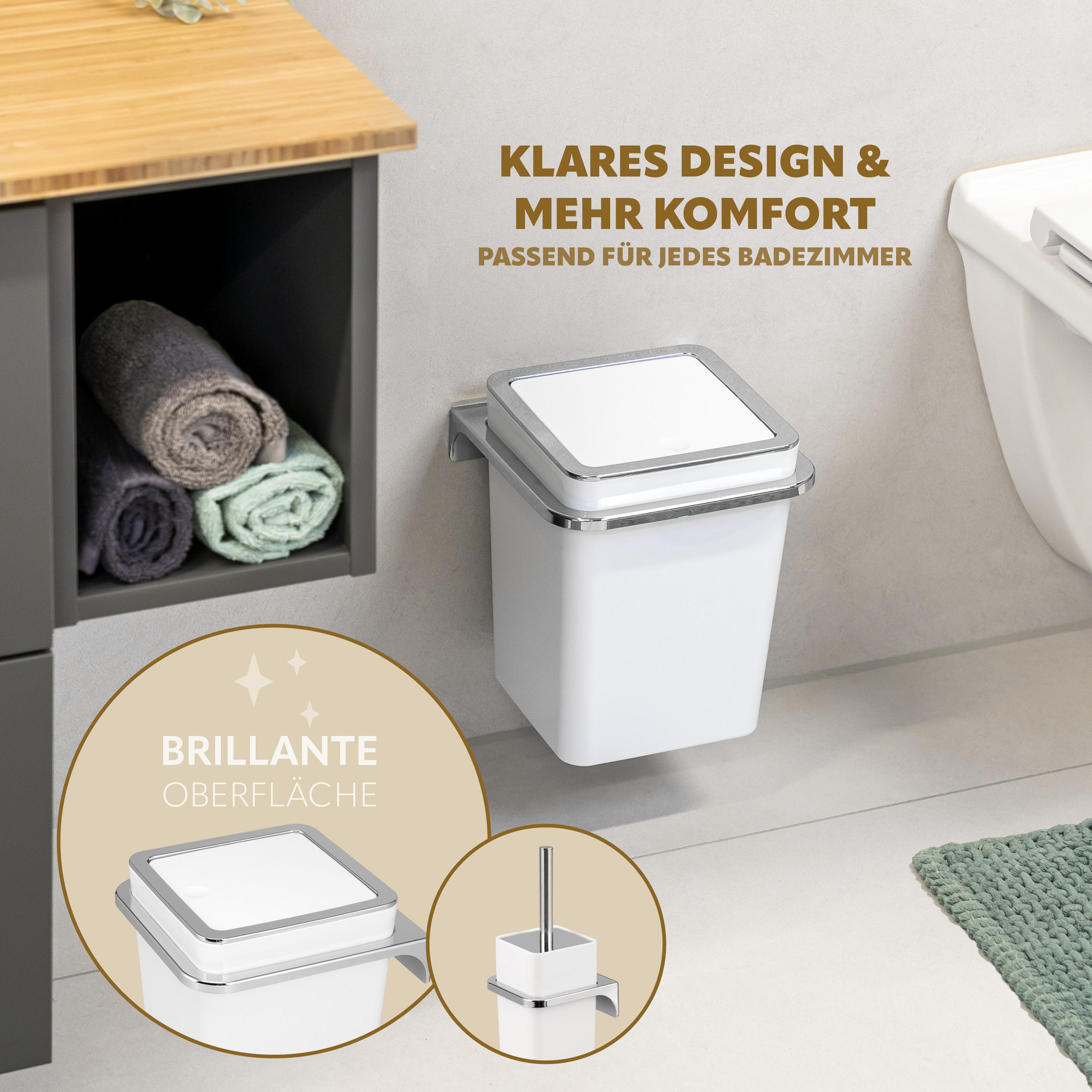 BAD-SET 2tlg. Kosmetikeimer WC-Bürste zur Wandmontage, weiß - Weiß, Kunststoff (10/36.5/10cm) - bremermann