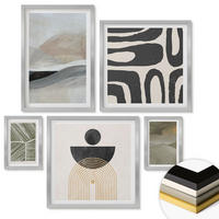 WANDBILDER 5er Set - 50x50 cm & 20x30 cm & 40x60 cm Silberner Rahmen - Gemalte abstrakte Dekorationen - Silberfarben, Kunststoff (40/60cm) - ArtPrintCave