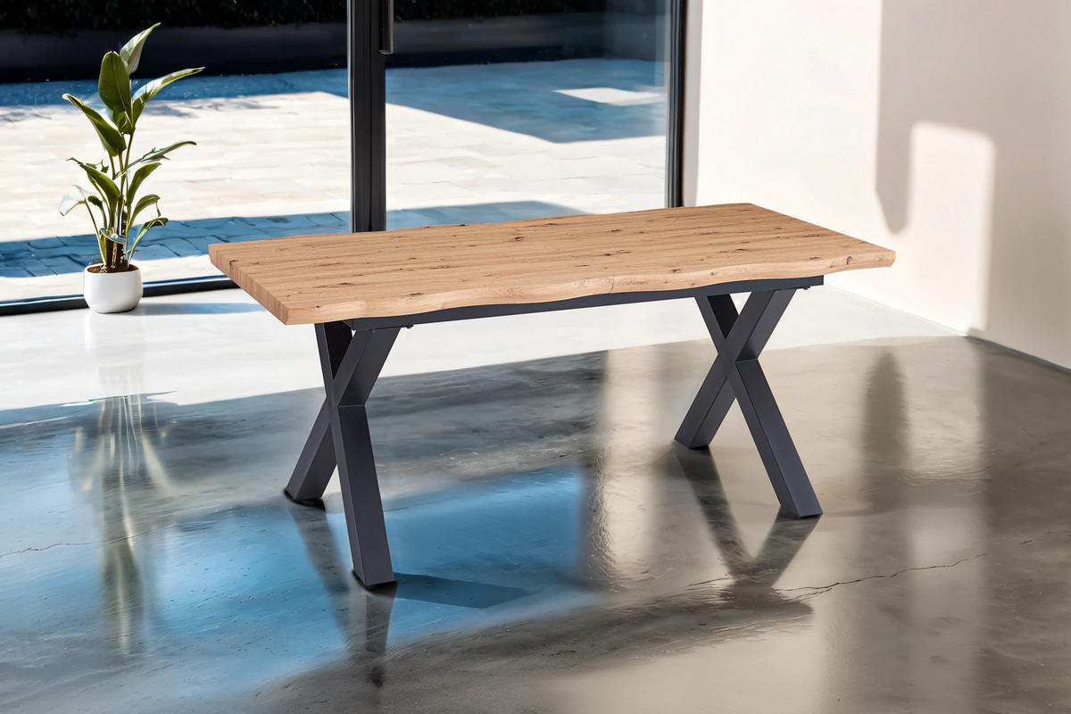 ESSTISCH BIRD X - Eichefarben/Beige, Holz/Metall (90/180/77cm) - SAM