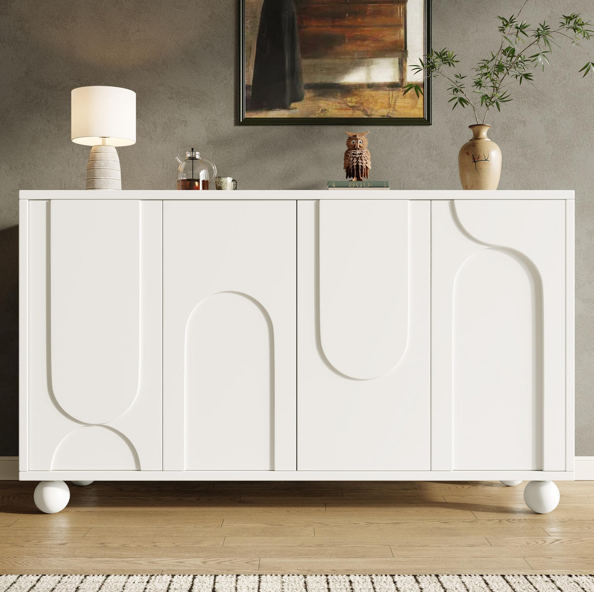 PŘÍBORNÍK z MDF 120x35x71 cm bílý s krémovými dvířky, nastavitelnou policí a ochranou proti převrácení - bílá, kompozitní dřevo (120/71/35cm) - Modfu