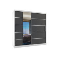 SCHWEBETÜRENSCHRANK Verona MBP, Weiß/Grau Matt, 200 cm, mit Spiegel - Grau, Holz (200/216/60cm) - B BELINI GROUP