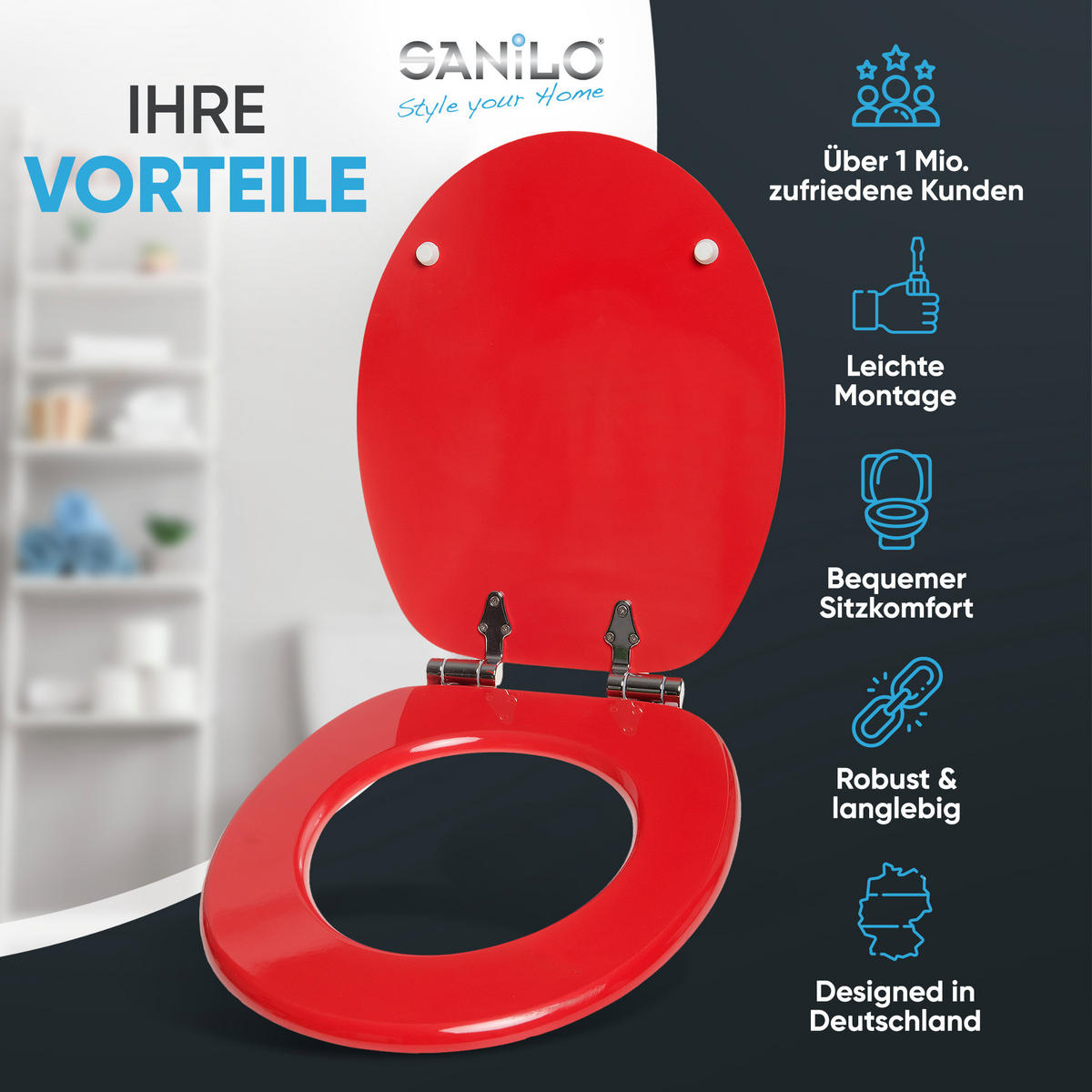 WC-SITZ mit Absenkautomatik Rot - Rot, Holzwerkstoff (38/6/47cm) - Sanilo