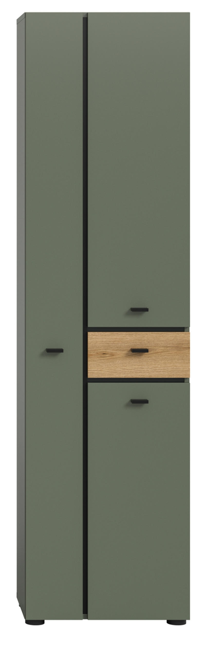 HOCHSCHRANK grün, Evoke Eiche 51 x 191 cm, Badschrank mit viel Stauraum - Eichefarben/Schwarz, Holzwerkstoff/Kunststoff (51/30/191cm) - Inn.Furn