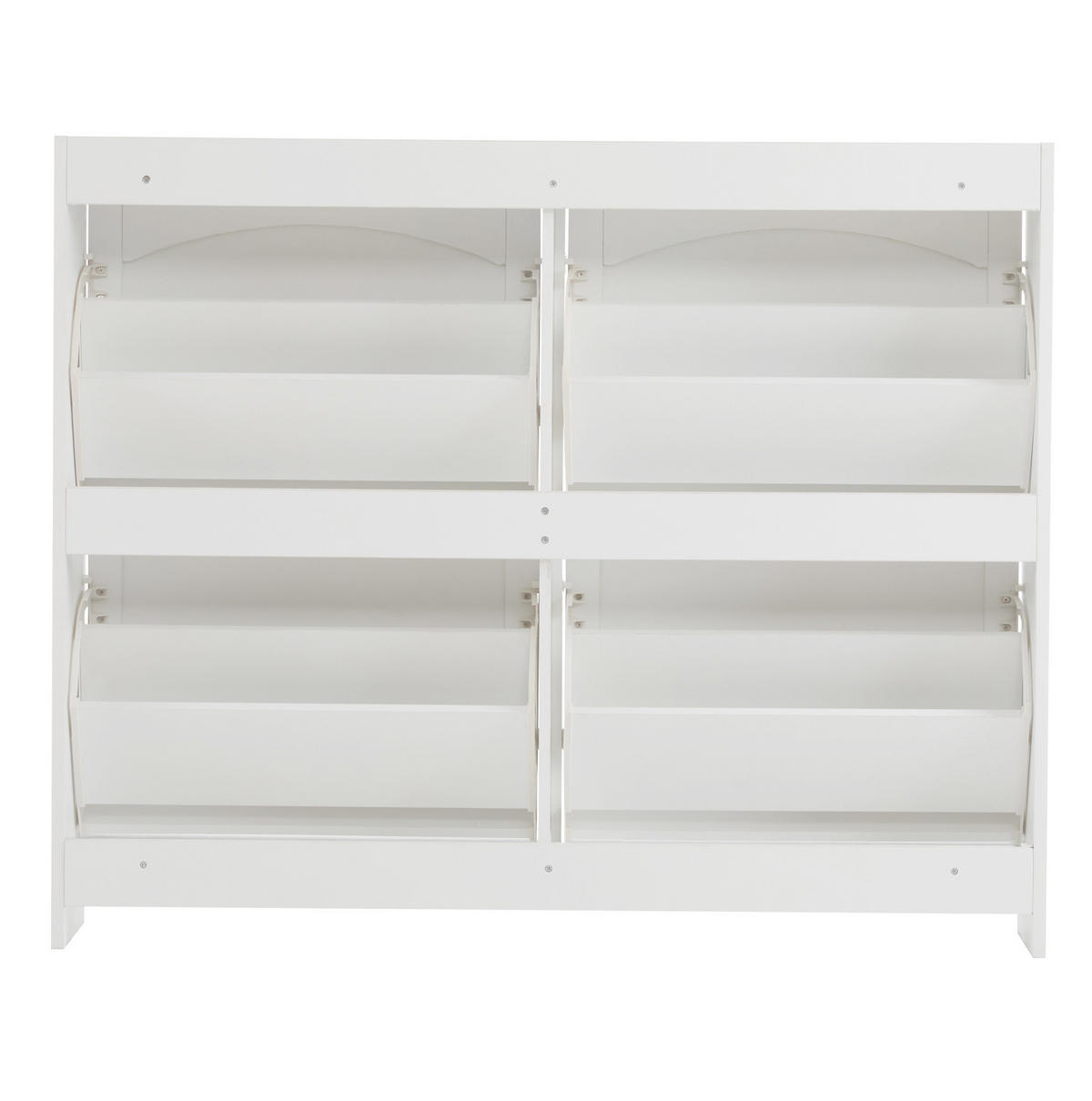 SCHUHSCHRANK 110/24/90 cm mit 4 Klappenfächern, verstellbaren Einlegeböden und offener Ablage, Weiß - Weiß, Holzwerkstoff (110/90/24cm) - Redom