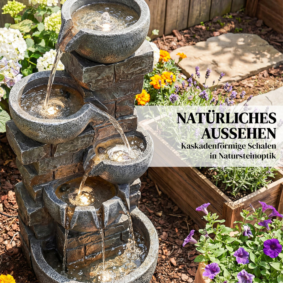 GARTENBRUNNEN Harz Mehrfarbig - Multicolor, Kunststoff (36/34/80cm) - Outsunny