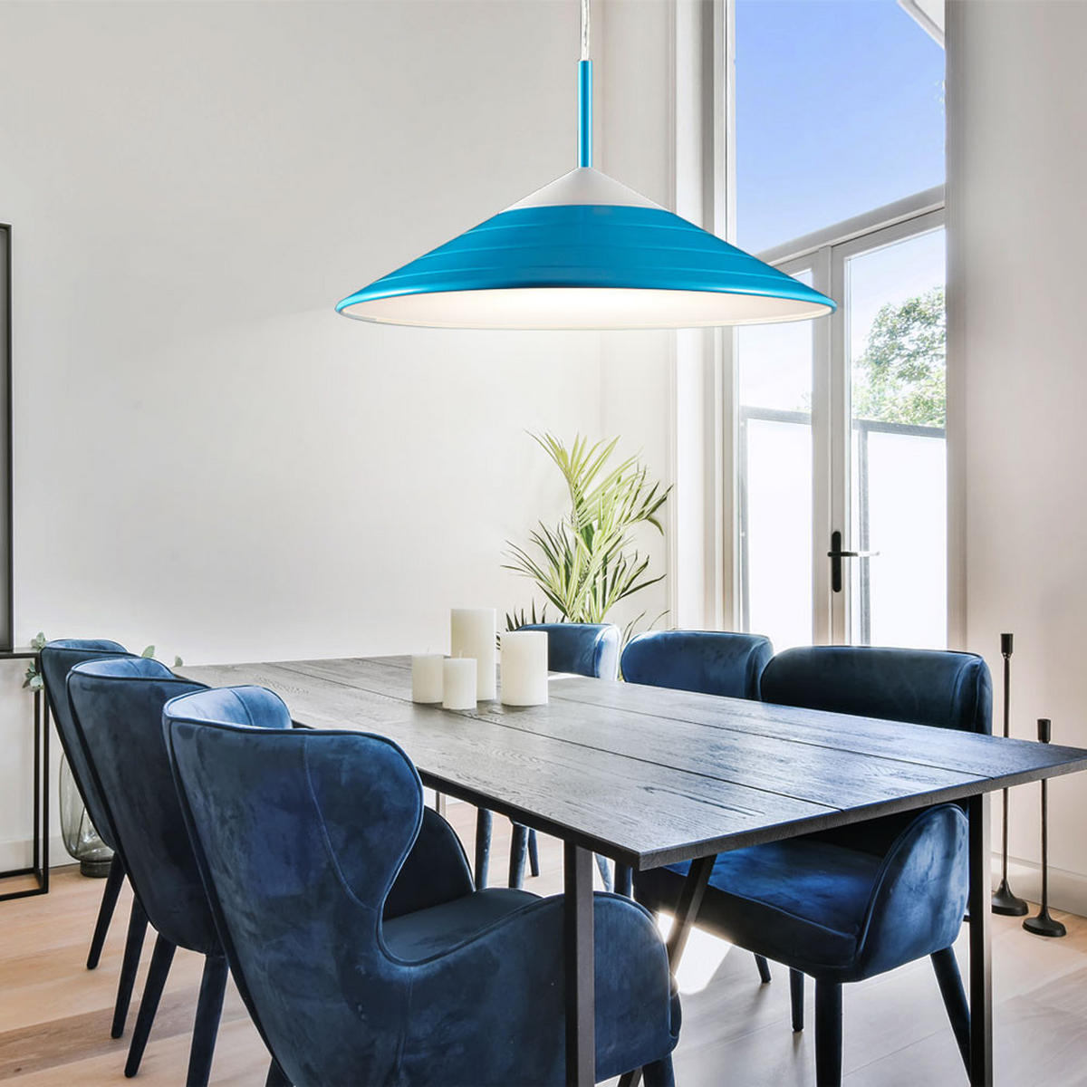 LED HÄNGELEUCHTE Kunststoff Blau - Blau, Kunststoff (32/32/150cm)