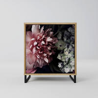 SIDEBOARD PURE BLOSSOM, Eichefarben, 57,5x42x67,5 cm, Schwarze Metall-Rahmenfüße - Eichefarben/Multicolor, Holzwerkstoff/Metall (57.5/67.5/42cm) - SpaceRebels