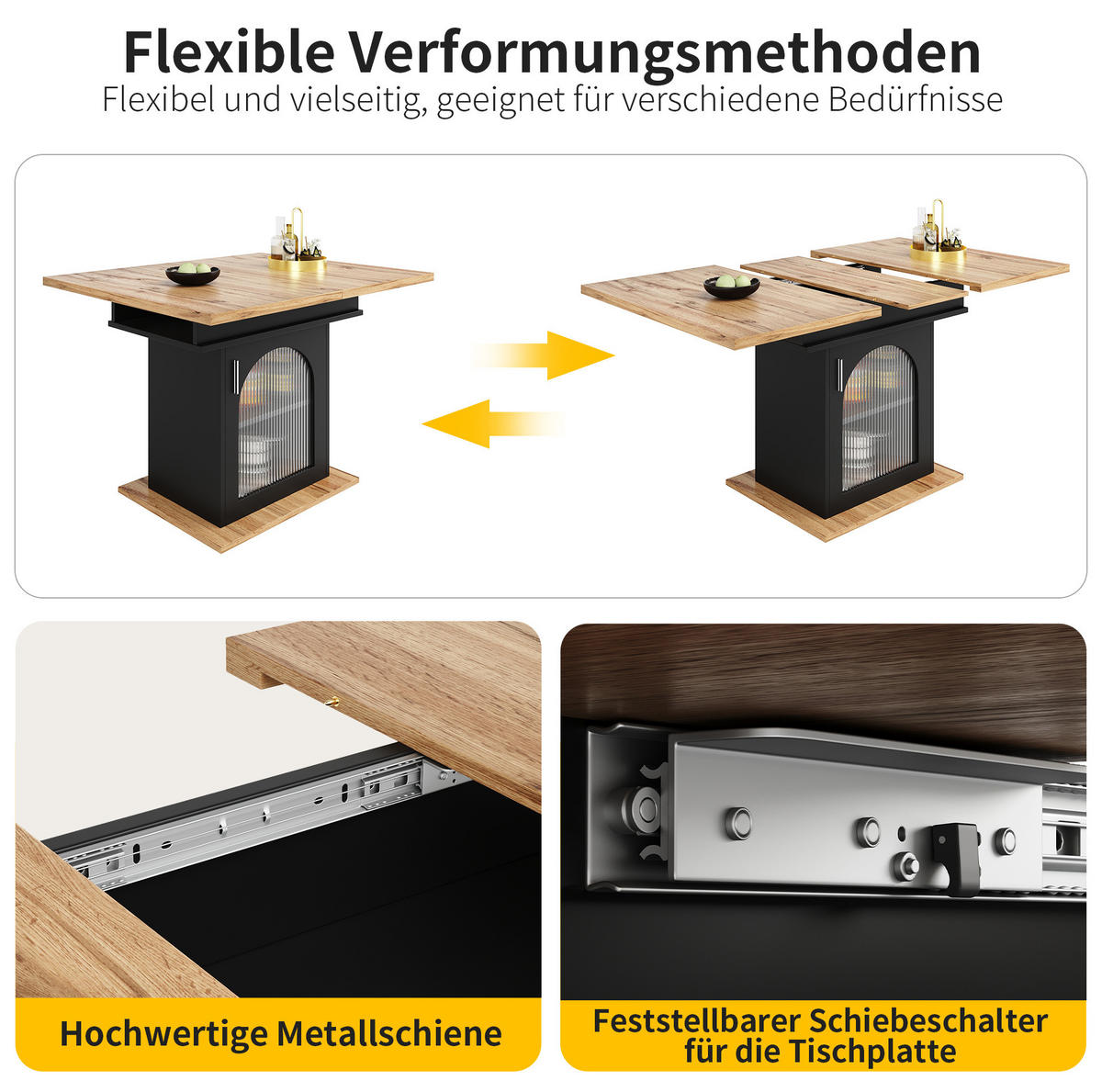 ESSTISCH aus MDF mit Regenbogenglas & Ablage, ausziehbar 110-140/80/76 cm, Schwarz - Schwarz, Holzwerkstoff (140/80/76cm) - Redom