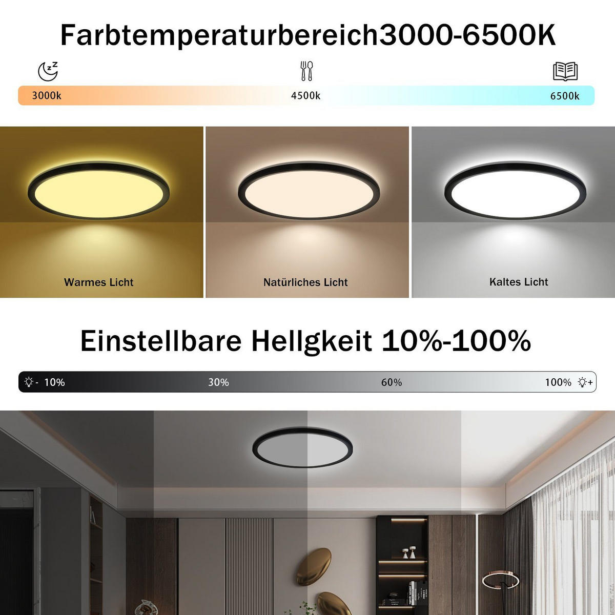LED-DECKENLEUCHTE Idna 30 cm - Schwarz, Kunststoff (30/30/2cm) - Nettlife