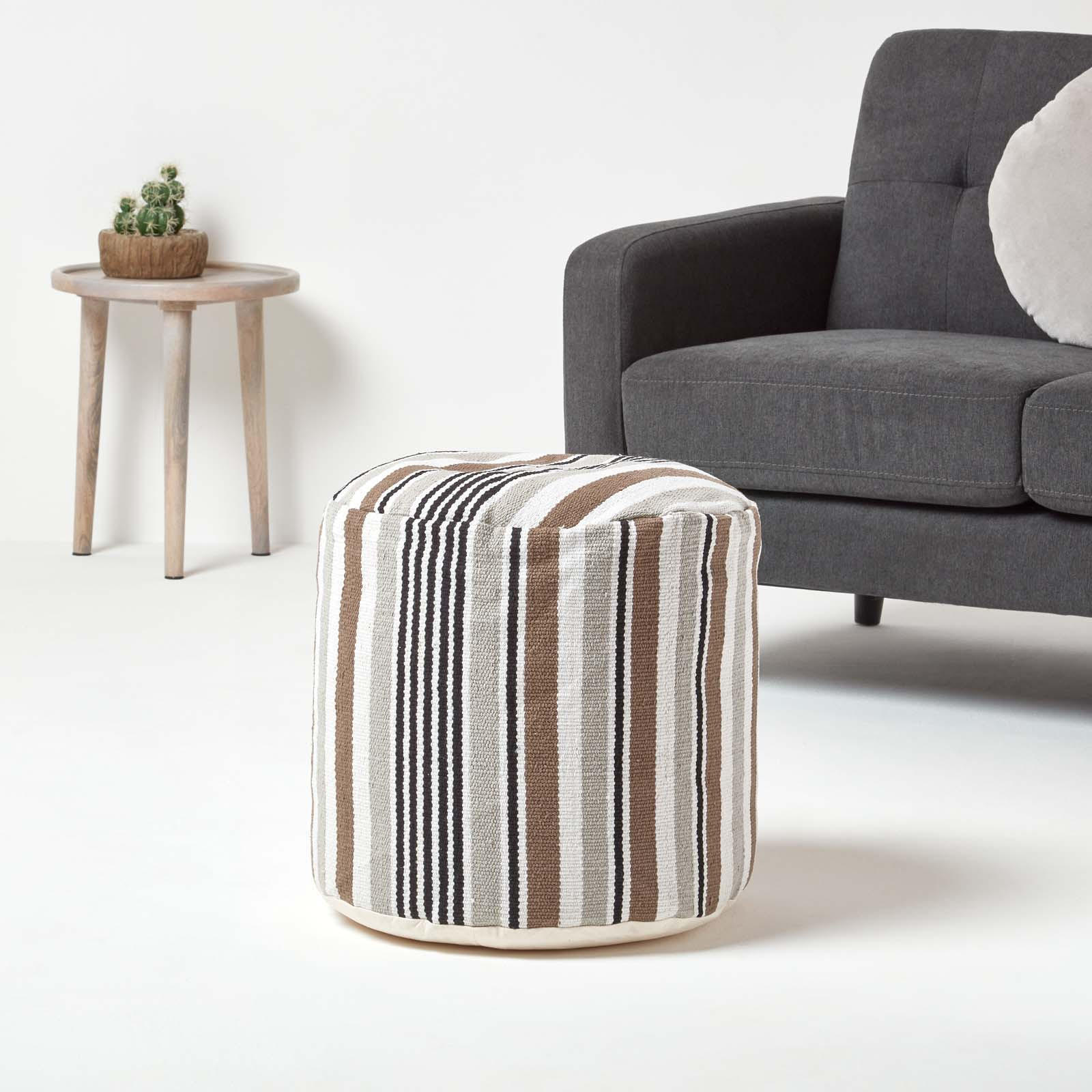 SITZPOUF rund mit Streifenmuster, 40/40/45 cm - Grau, Textil (45/40/45cm) - Homescapes
