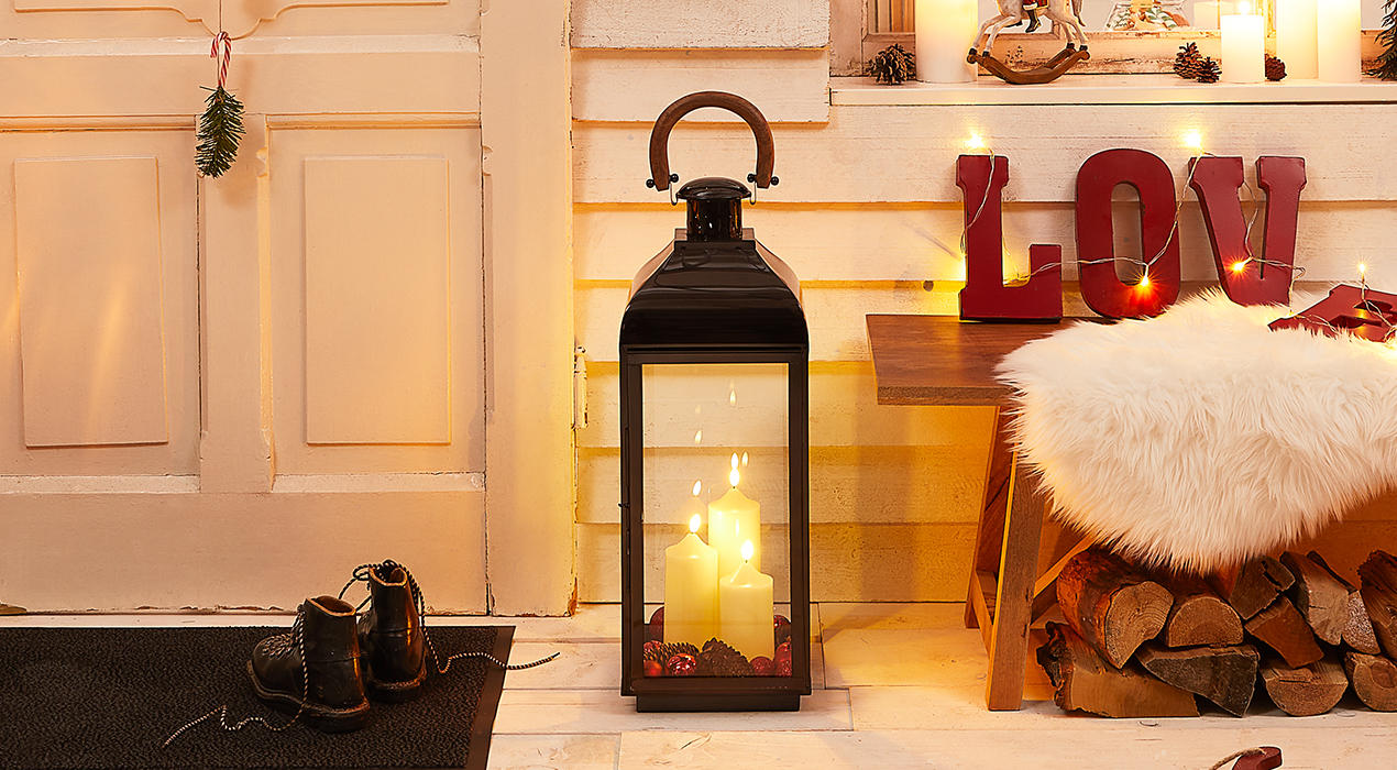 Weihnachtsbeleuchtung Windlicht schwarz