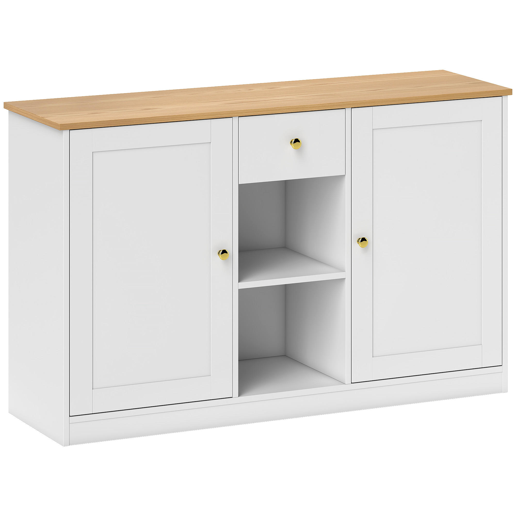 SIDEBOARD Aufbewahrungsschrank mit Schublade, 2 Türen, 2 Offenen Ablagen Weiß - Weiß, Holzwerkstoff (35/75.2/120cm) - HOMCOM