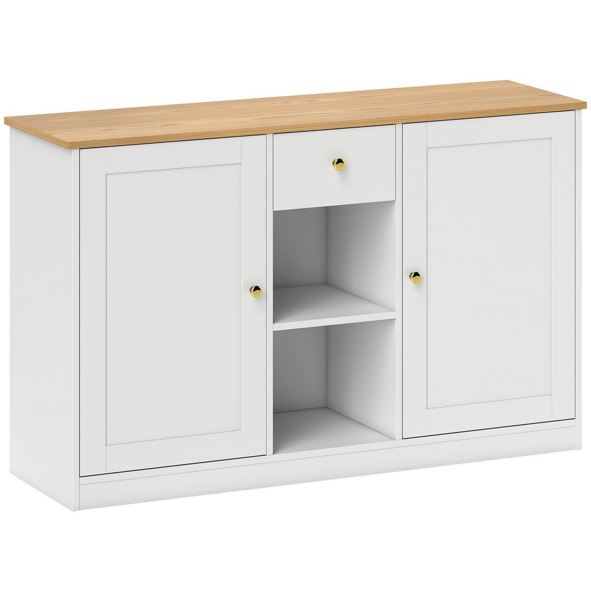 SIDEBOARD Aufbewahrungsschrank mit Schublade, 2 Türen, 2 Offenen Ablagen Weiß - Weiß, Holzwerkstoff (35/75.2/120cm) - HOMCOM