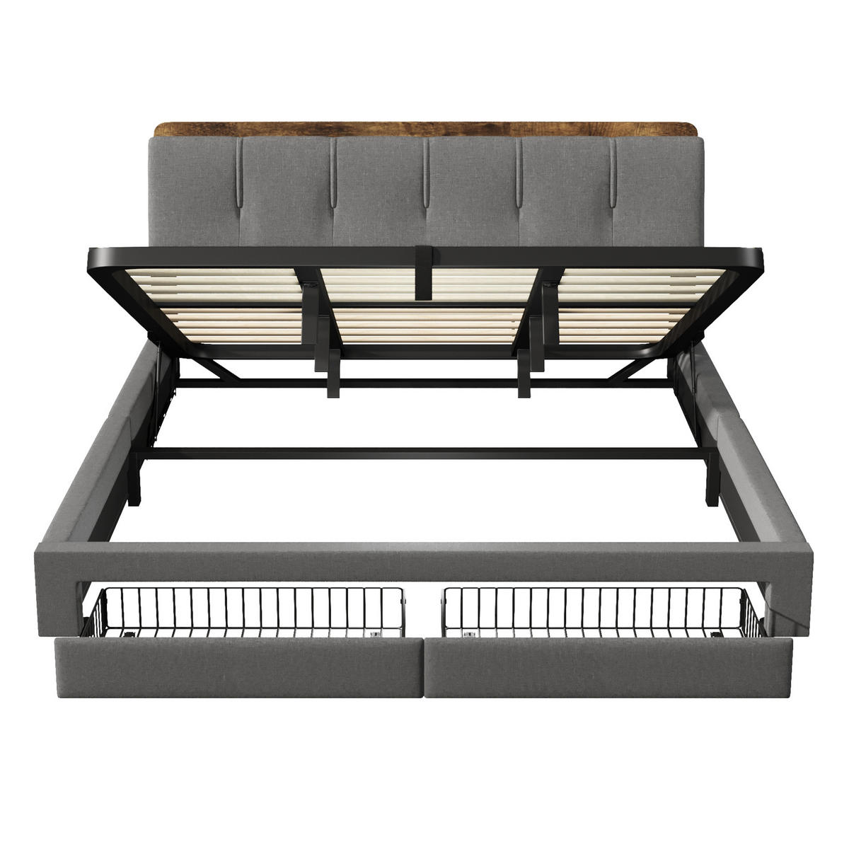 POLSTERBETT 180/200 cm Grau aus Leinen mit hydraulischem Bettkasten, USB-/Typ-C-Anschluss, LED-Beleuchtung - Grau, Textil (180/200cm) - OKMYHOME