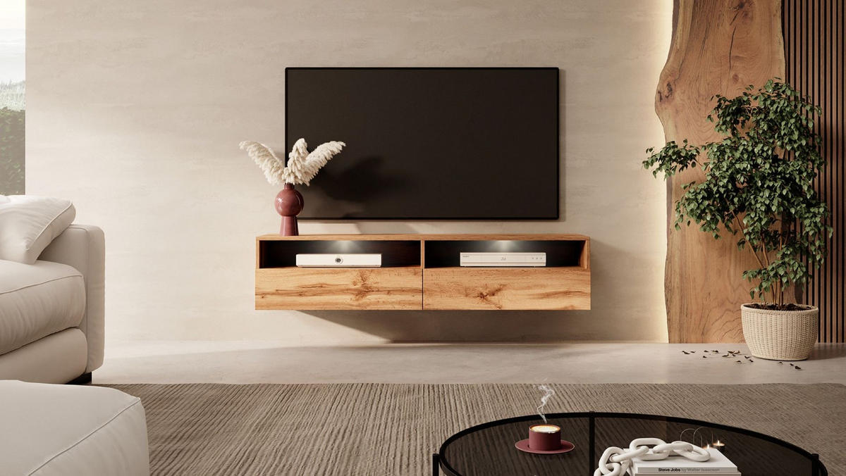 TV-LOWBOARD Rednaw mit LED Holzoptik Eiche 140 cm - Eichefarben/Eiche Wotan, Holzwerkstoff (140/30/31cm) - Selsey