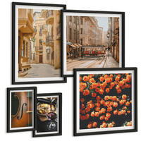 BILDER SET 5er Set - 50x50 cm & 20x30 cm & 40x60 cm Schwarzer Rahmen - Vintage Blumen Straße Wein Geige - Schwarz, Kunststoff (40/60cm) - TULUP