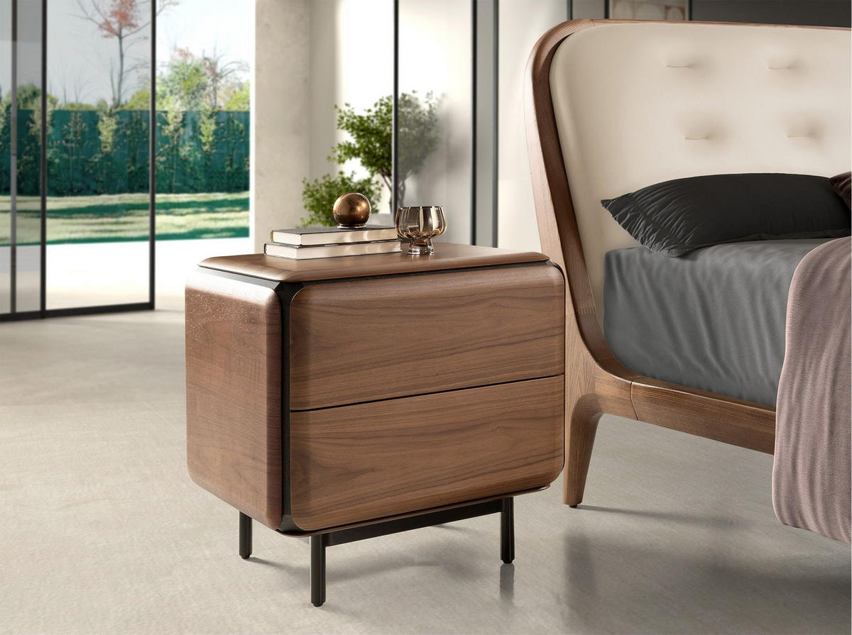 NACHTSCHRANK aus Nussbaum, Wenge und Stahl 59/47/56 cm - Walnussfarben/Schwarz, Holz/Holzwerkstoff (59/56/47cm) - ANGEL CERDA