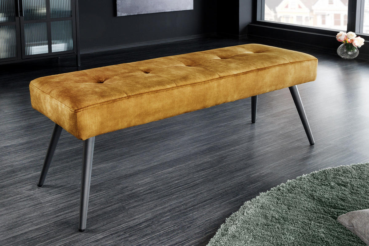 SITZBANK BOUTIQUE Samt Senfgelb 100 cm - Gelb/Schwarz, Textil/Metall (100/43/35cm) - riess-ambiente