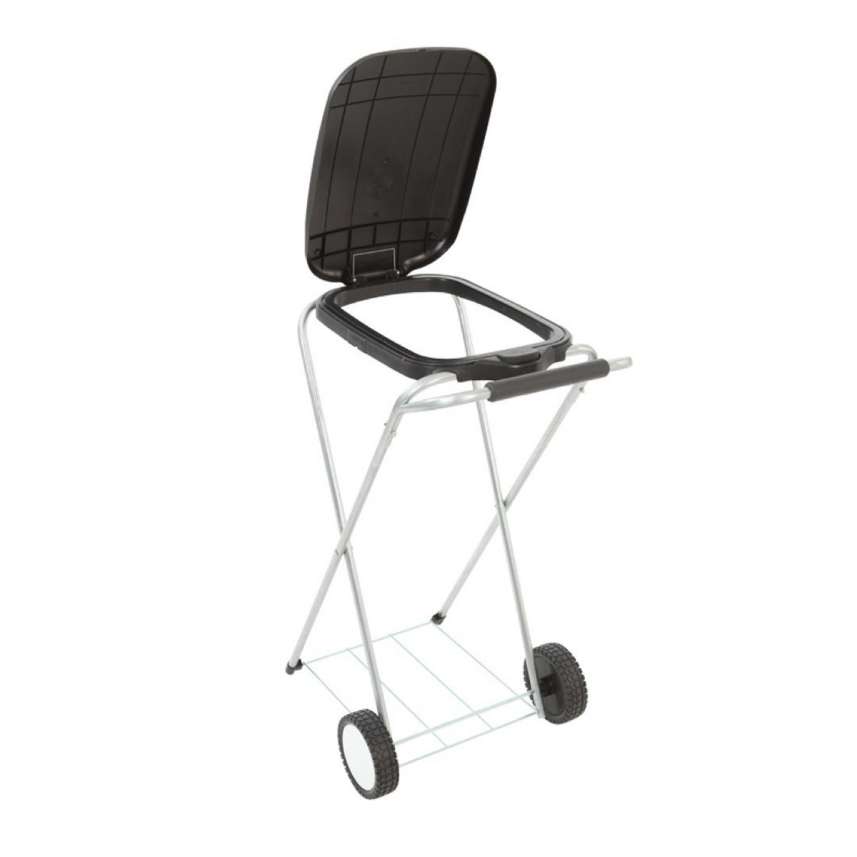 MÜLLEIMER Klassischer Abfallsackständer Mit Deckel und Rollen 83 x 44 x 56 cm Verzinkte Rohre Schwarz - Schwarz, Metall (44/83/56cm) - PROREGAL