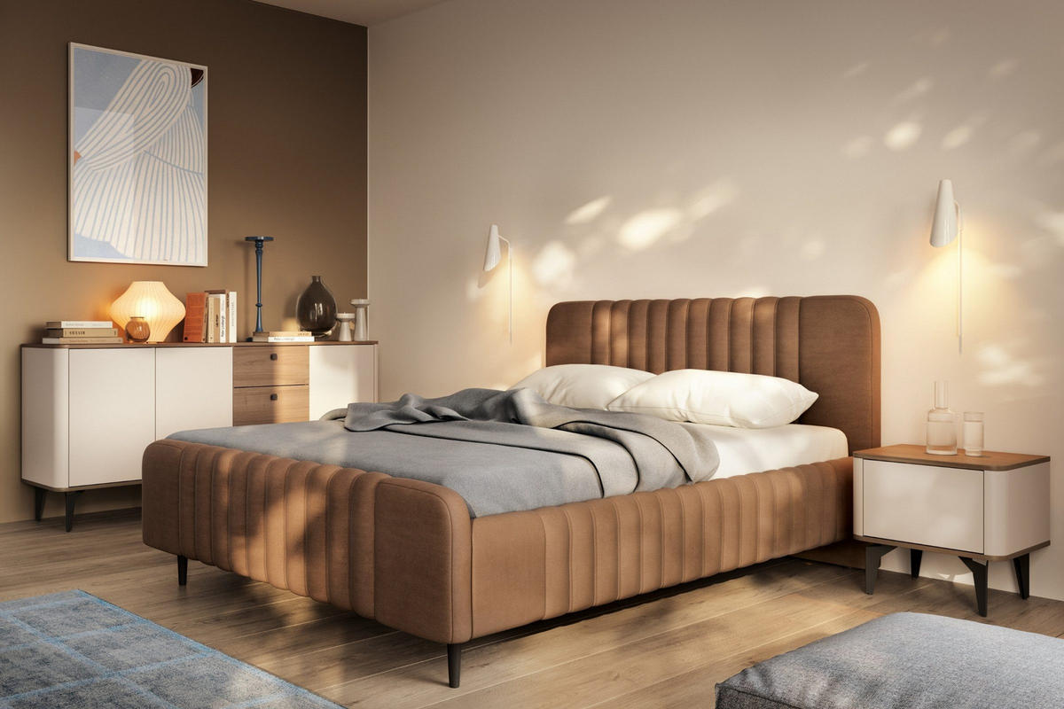 POLSTERBETT AURO 12 120/200 cm in Velours Braun - Braun, Holzwerkstoff (120/200cm) - Deine Möbel 24