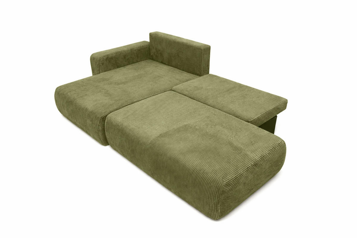 ECKSOFA Mit Schlaffunktion Und Bettkasten, Cordstoff Poso, Olive, Links, OPEN XL - Olivgrün, Holz (262/145cm) - Kaiser Möbel