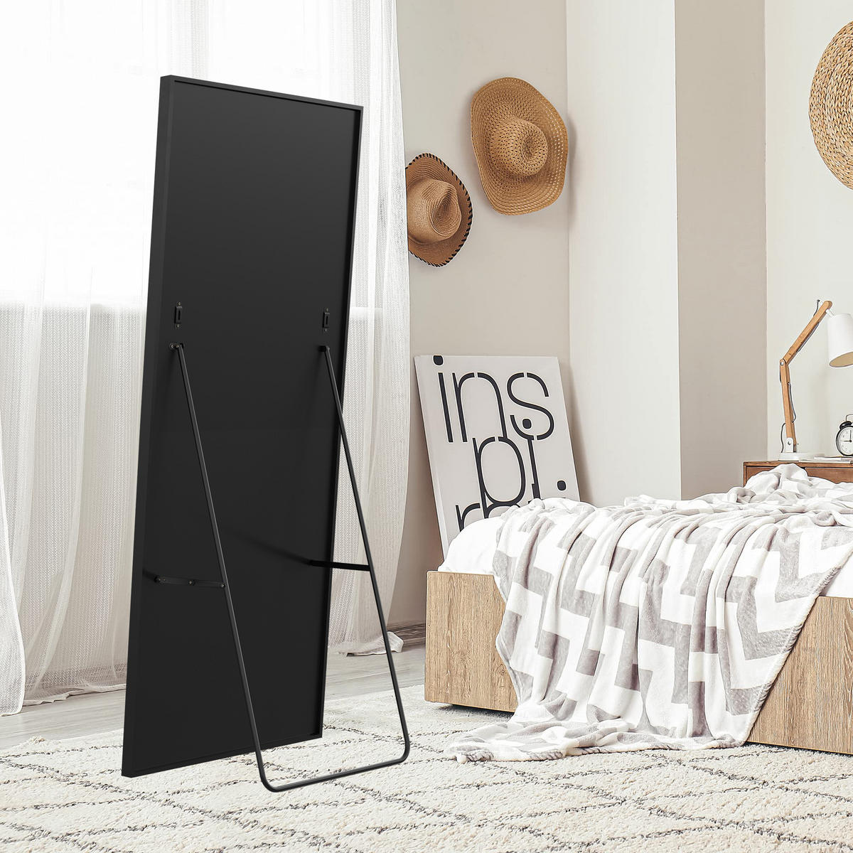 STANDSPIEGEL 177x77 cm Metallrahmen rechteckig schwarz - Schwarz, Holz (77/177/3cm) - LEBENLANG