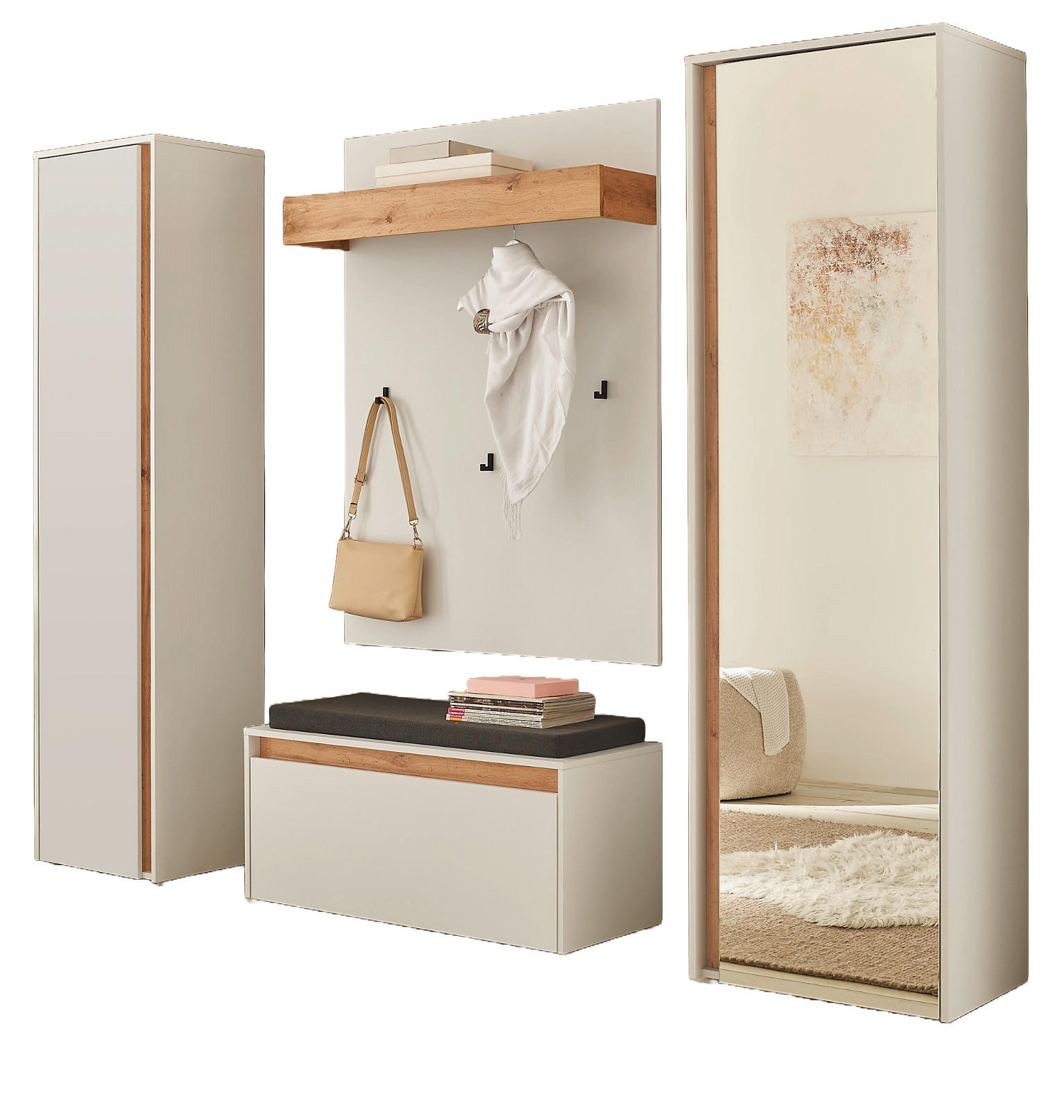 Furn.Design Garderoben-Set Weiß, Eiche Wotan 230x200x40 cm