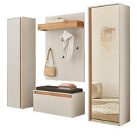 GARDEROBEN-SET 5-teilig weiß, Eiche Wotan 230 cm, Garderobenkombination mit 17 Fächer - Eiche Wotan/Schwarz, Glas/Holzwerkstoff (230/200/40cm) - Furn.Design