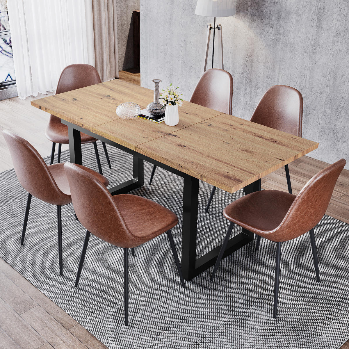 ESSTISCH Erweiterbar Eicheoptik schwarz - Eichefarben, Holz/Metall (180/80/75cm) - Urban Meuble