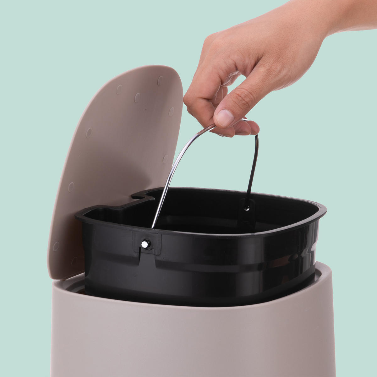 BAD-MÜLLEIMER - Beige, Kunststoff/Metall (21.5/25/21.5cm) - Relaxdays