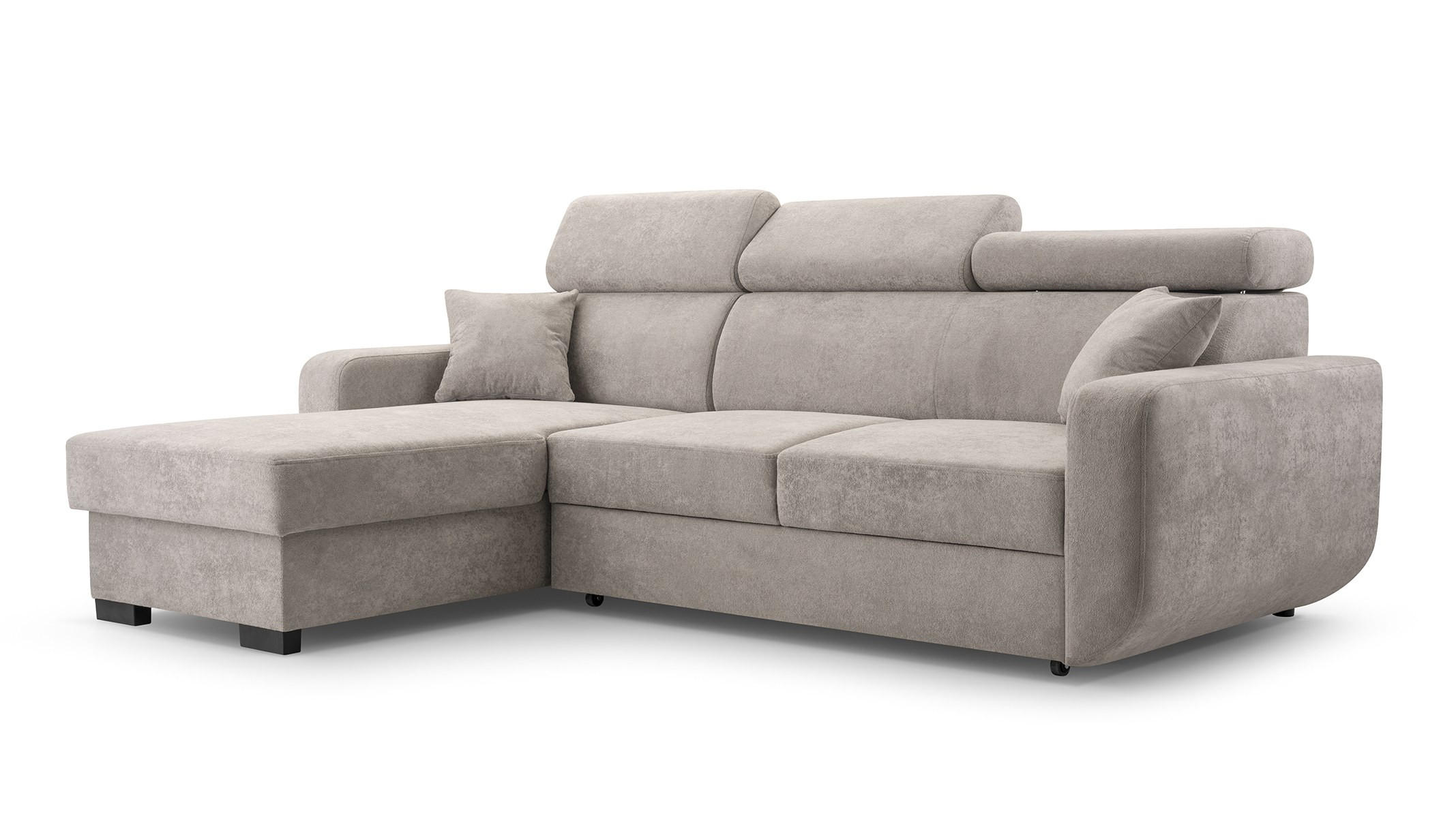 ECKSOFA CASTELLO Beige Plüsch-Stoff mit Schlaffunktion - Beige, Holz (236/165cm) - MASSENO