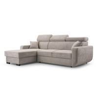 ECKSOFA CASTELLO Beige Plüsch-Stoff mit Schlaffunktion - Beige, Holz (236/165cm) - MASSENO