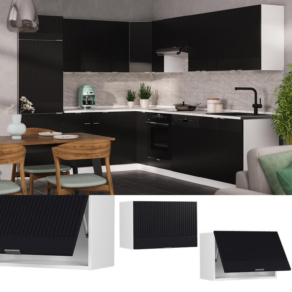 HÄNGESCHRANK Fame-Line Schwarz gestreift 60 cm Flach - Schwarz/Weiß, Holzwerkstoff (60/40/34.1cm) - Vicco