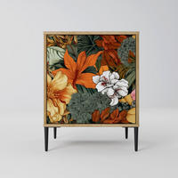 SIDEBOARD RADIANT FLORA, Eichefarben, 57,5x42x72,5 cm, Schwarze Metallfüße - Eichefarben/Multicolor, Holzwerkstoff/Metall (57.5/72.5/42cm) - SpaceRebels