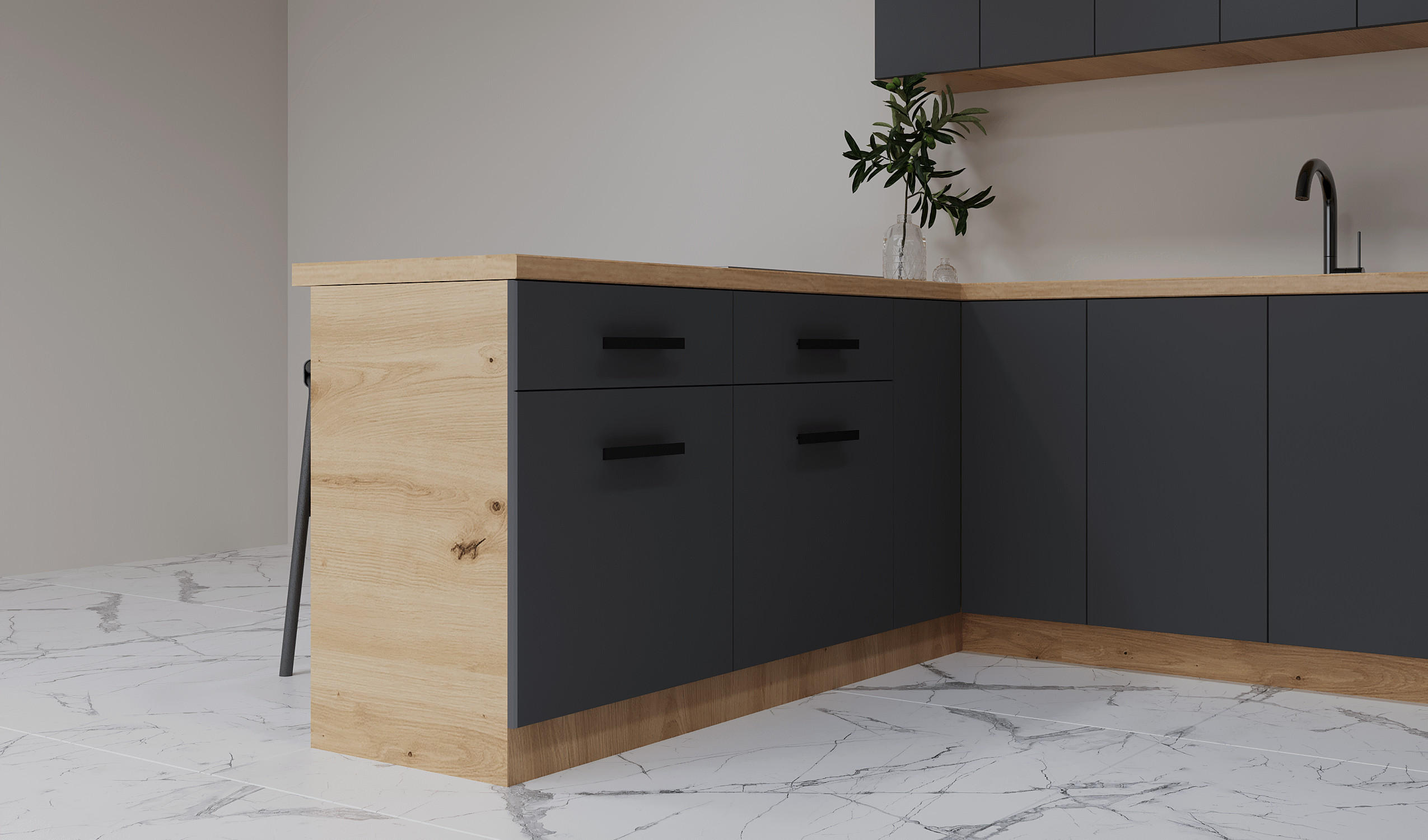 WINKELKÜCHE 390 × 260 cm - Langen K106-M860 – in Grau / Matt - Schwarz/Grau, Holz/Holzwerkstoff (390/260/212cm)