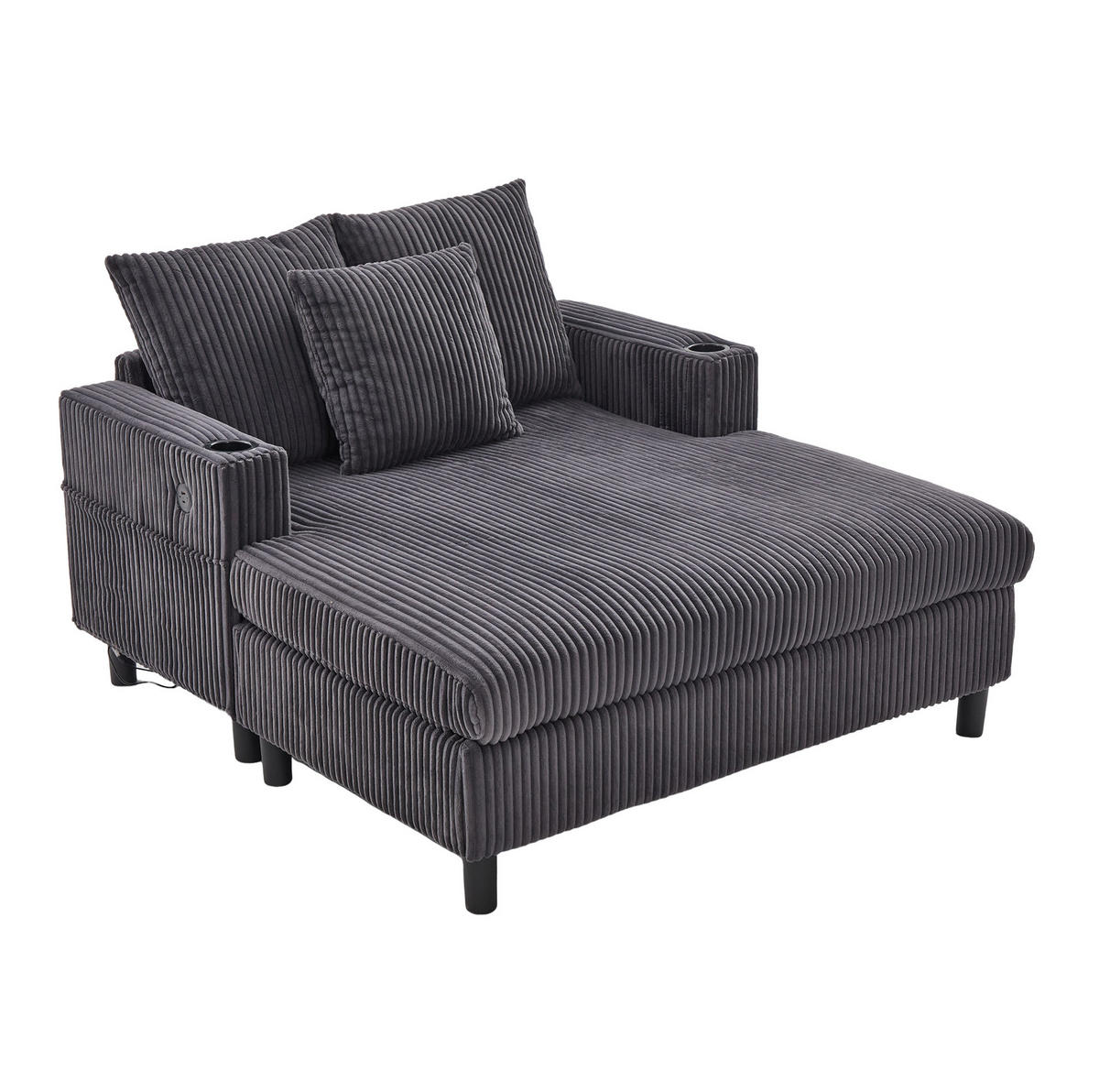 SCHLAFSESSEL Relaxsessel 142 x 128 x 85 cm Corduroy Dark Gray - Dunkelgrau, Holz (128/85/142cm) - Meubliv