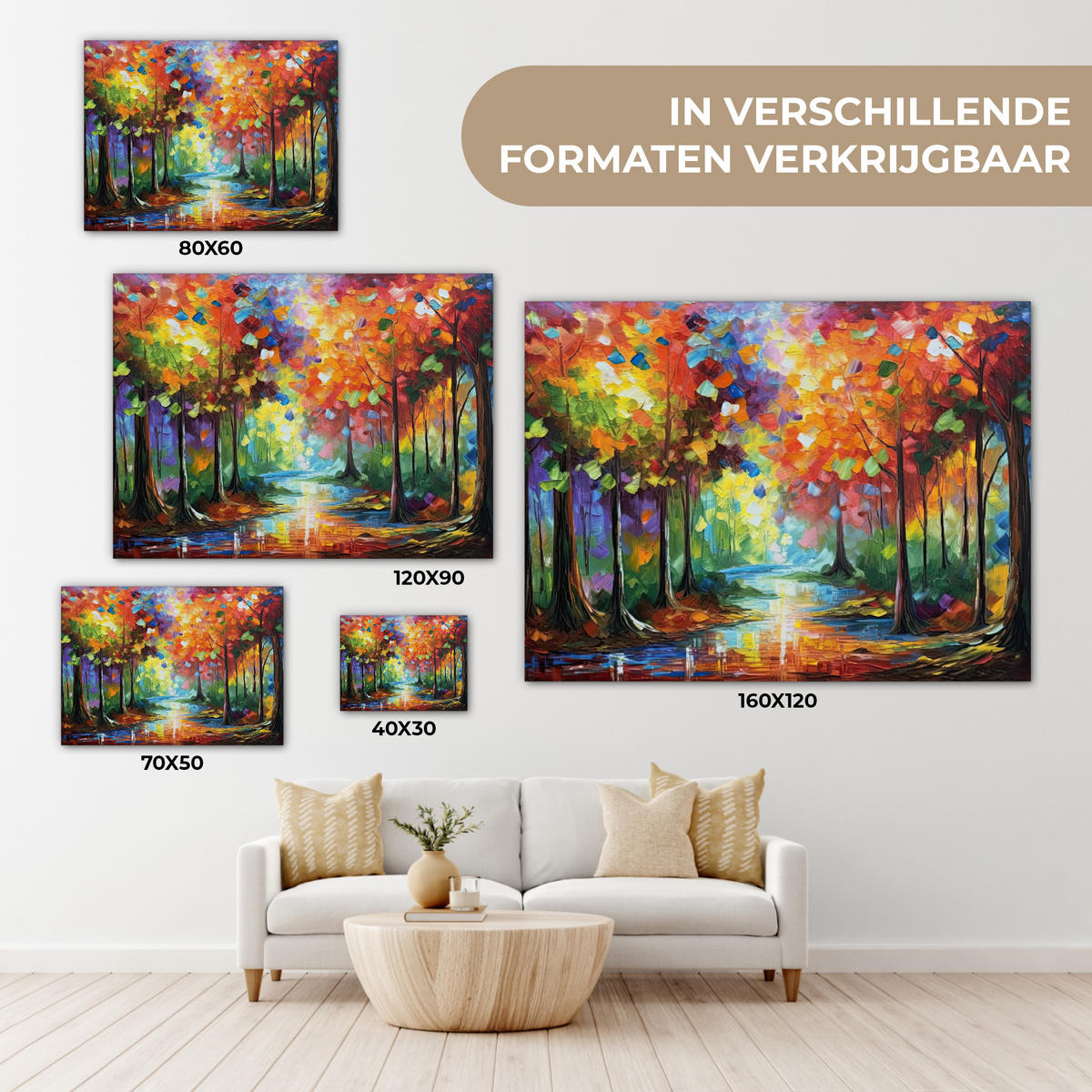 LEINWANDBILD Landschaft - Wald - Farben - Natur Wandbilder 80x60 cm - Multicolor, Textil (80/60cm) - MuchoWow