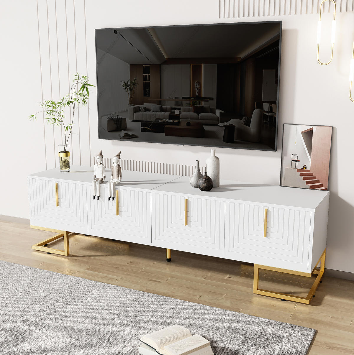 TV-SCHRANK 170 cm Weiß mit 4 Türen und goldfarbenen Beinen - Weiß, Holzwerkstoff (40/45.5/170cm) - Beauniv