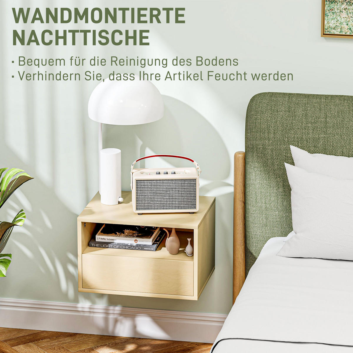 NACHTTISCH hängend 2er-Set, 45B x 35T x 27,5H cm, Naturholz - Naturfarben, Holzwerkstoff (45/27.5/35cm) - HOMCOM