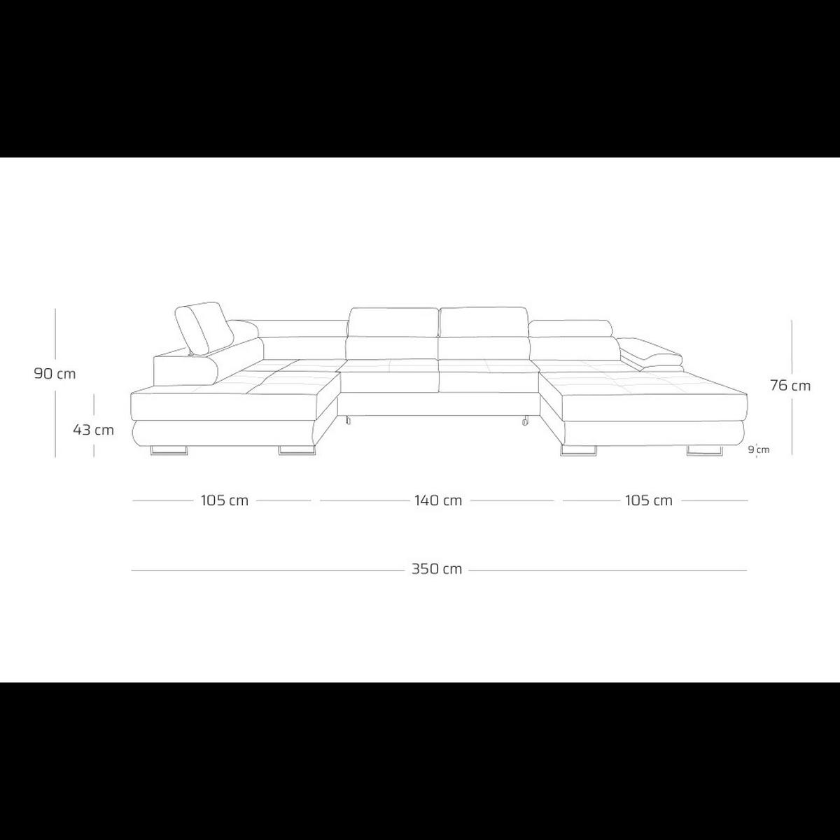 ECKSOFA U-Form WILD U Links mit Schlaffunktion 130x260 Chenille Schwarz - Silberfarben/Schwarz, Holz/Textil (350/90/203cm) - Muffo