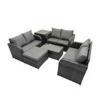 GARTENMÖBELGARNITUR mit KISSEN Polyrattan Dunkelgrau 7-Sitzer - Dunkelgrau/Grau, Glas/Kunststoff - Fimous